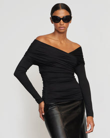 Luisa | Theresa Ruched Off-Shoulder Long-Sleeve Tee in size Small