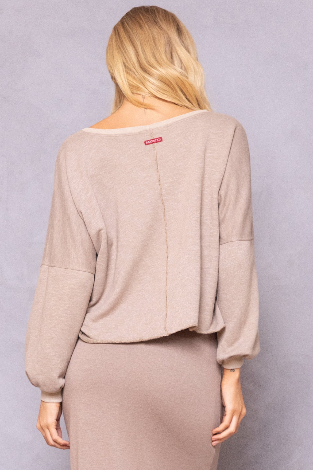 Women | Striated Balloon Sleeve Crop Sweatshirt | Woodsmoke