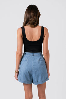 UNE PIECE-Chambray High-Waisted Shorts