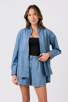 UNE PIECE-Chambray High-Waisted Shorts