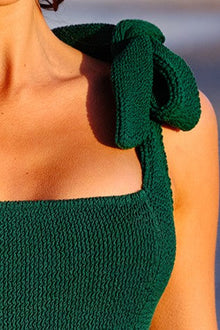UNE PIECE-Crinkle Cut Square Neck One Piece FOREST GREEN