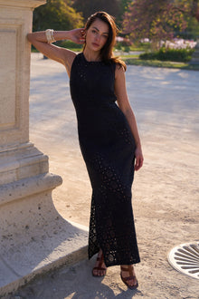 UNE PIECE-Crochet Dress BLACK