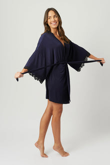 UNE PIECE-Lace Trim Modal Robe NAVY