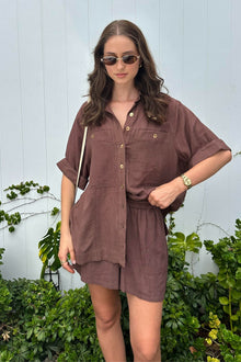 UNE PIECE-Linen Shorts CHOCOLATE