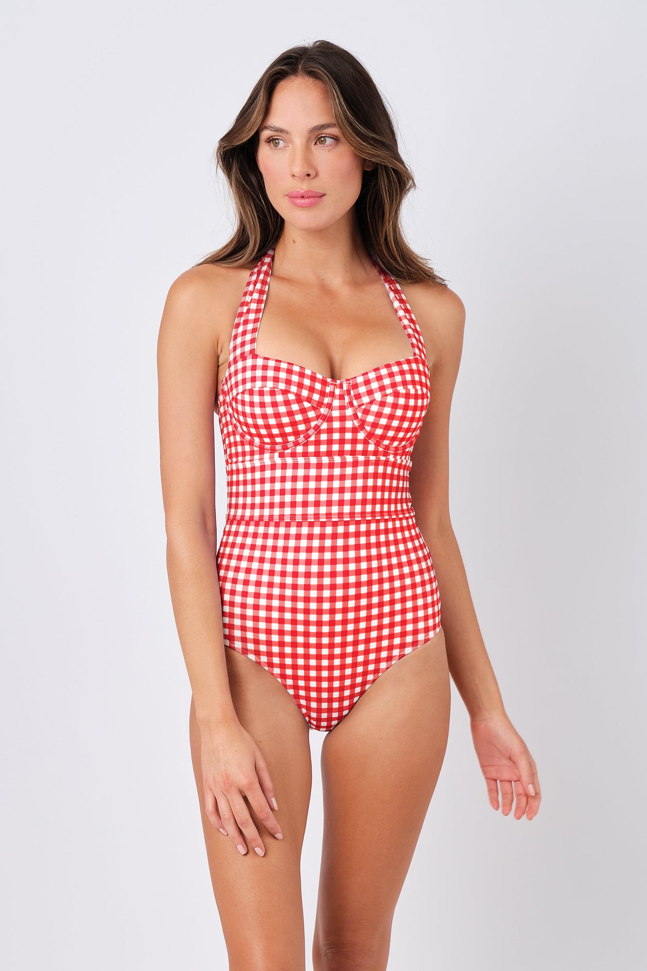 UNE PIECE-Original Bustier Balconette One Piece RED GINGHAM