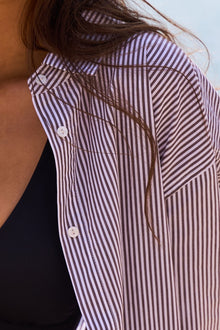 UNE PIECE-Striped Relaxed Button Up Shirt CHOCOLATE & WHITE