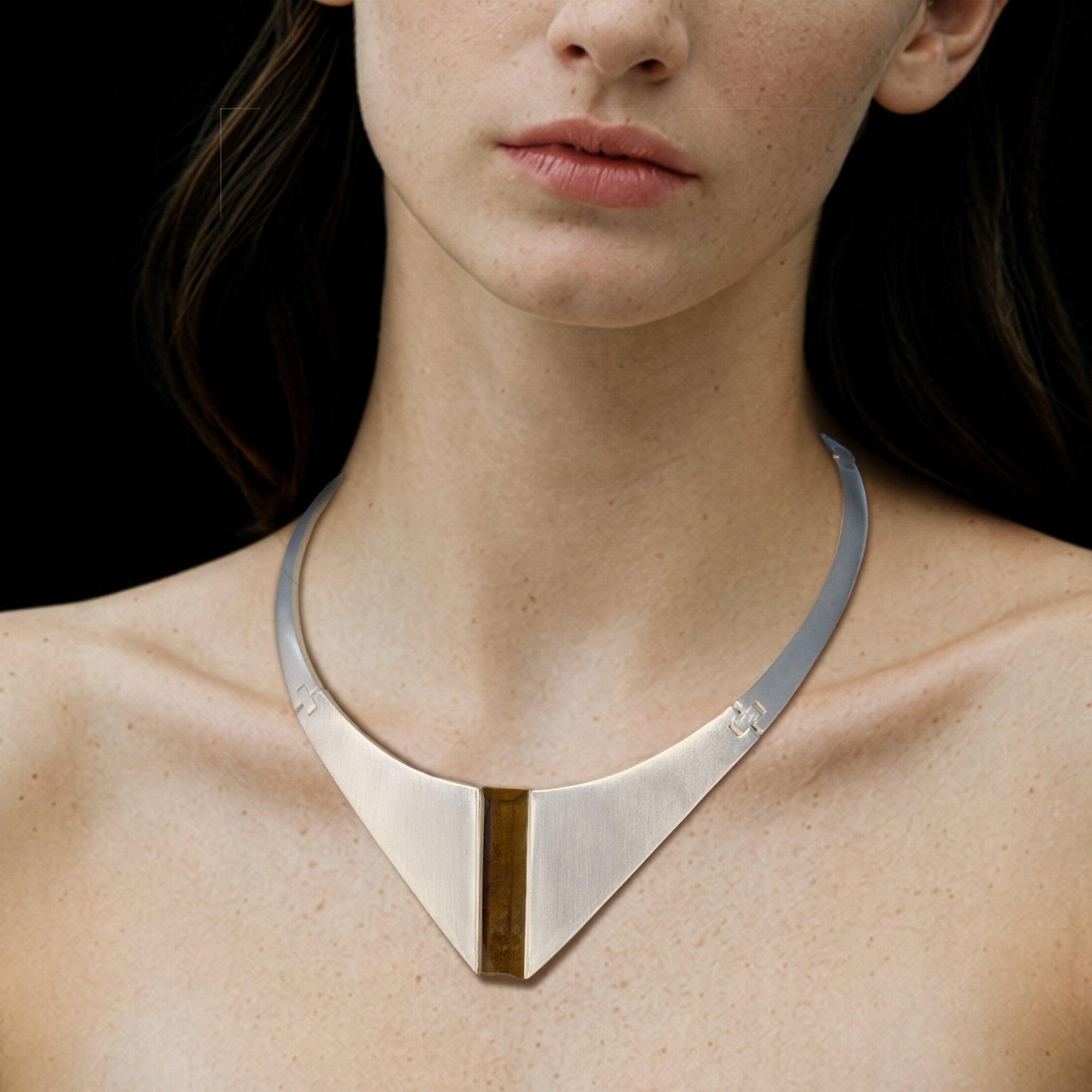 Vanishing Point Necklace | Sterling Silver on Brass | Smokey Quartz
