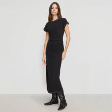 Vela Contrast-Stitch Ruched-Waist Dress | Black