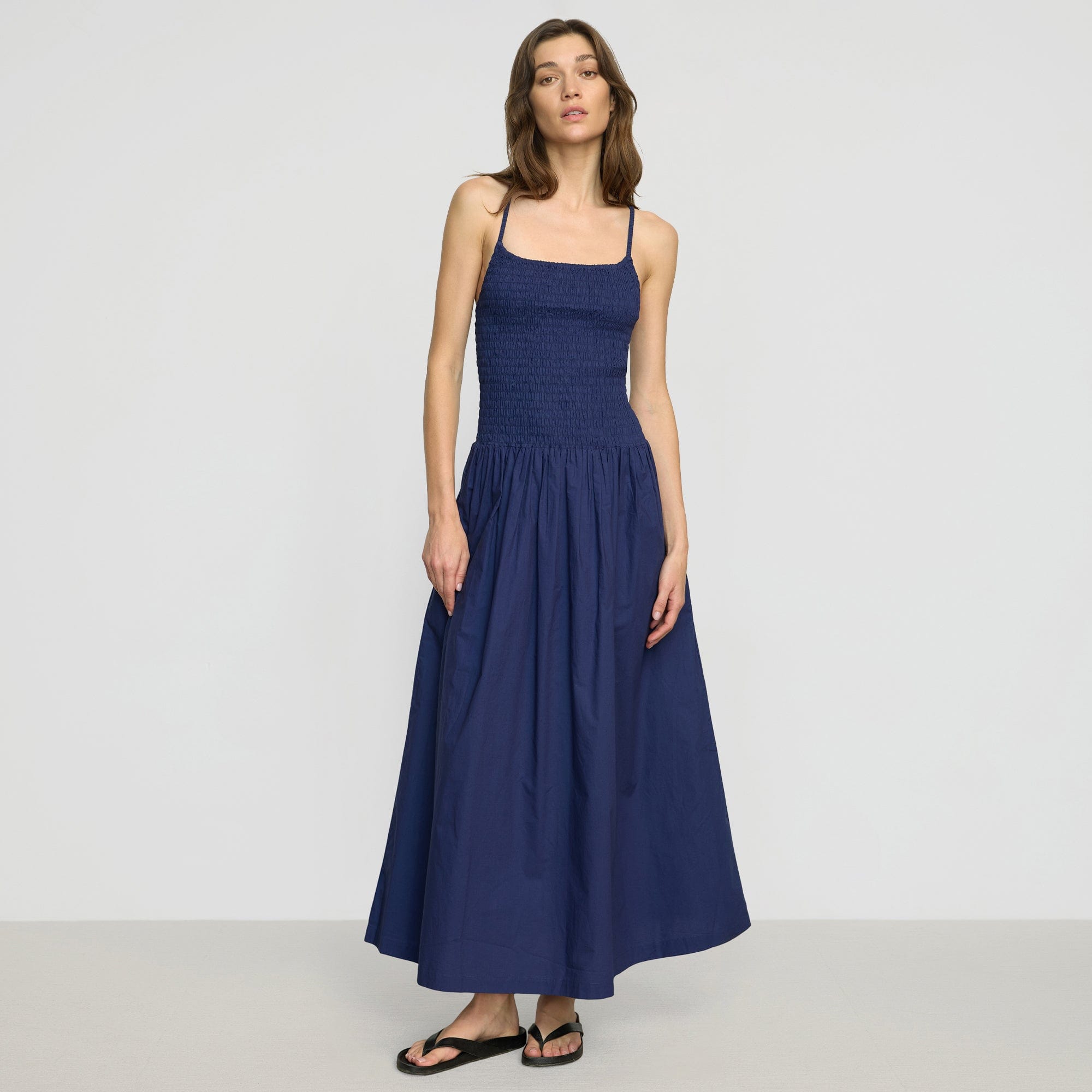 Venus Smocked Organic Cotton Midi Dress | Dark Cobalt
