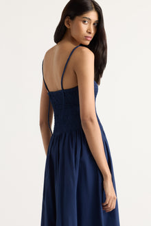 Arya | Venus Smocked Organic Cotton Midi Dress in Size Small