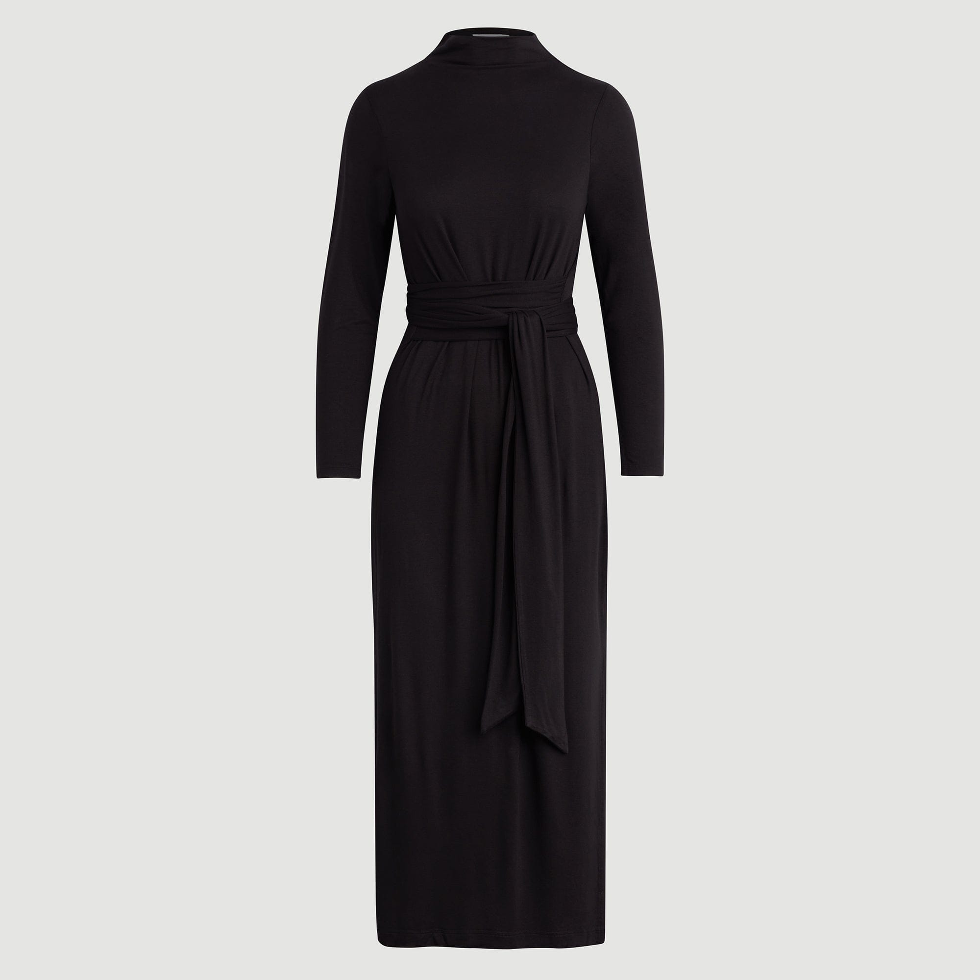 Vero Tie-Front Long-Sleeve Dress (Petite) | Black