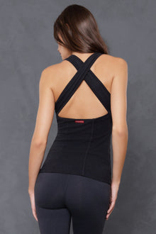 Women | Open Back Tank with Bra | Charcoal/Jet