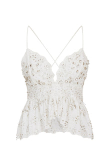 Qualley Rhinestone Cotton Top | White