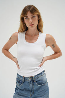 LNA Deep U Ribbed Tank in White