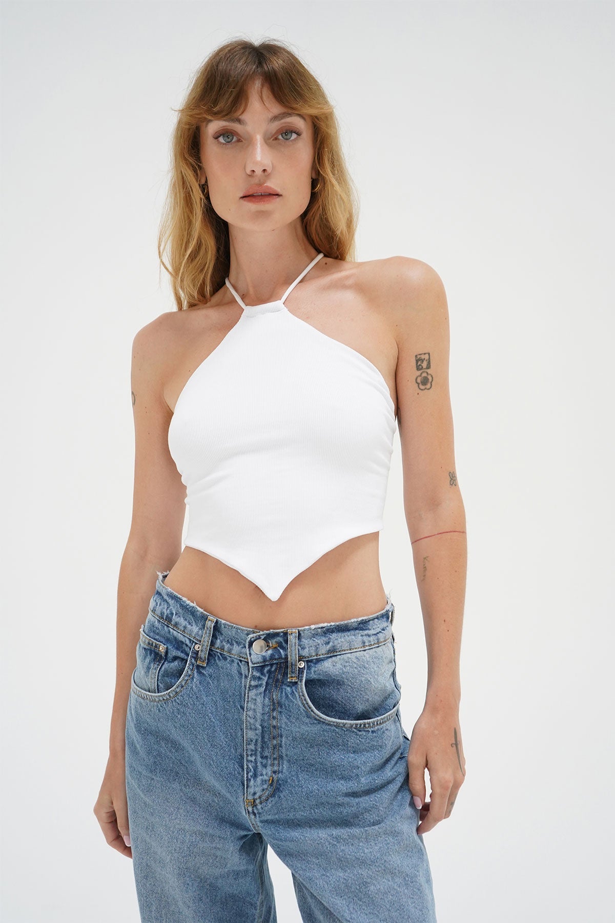 LNA Emmy Double Layered Ribbed Top in White