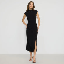 Yimei Mock-Neck Side-Slit Dress | Black
