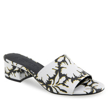 Como Sandal Block Heel | Bright White/Black Printed Floral Faux Leather Saffiano
