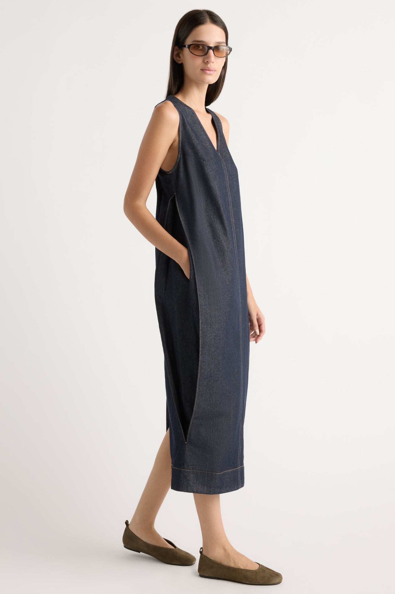 Karolina | Yusra Side-Pleat Dome Denim Dress in Size Extra Small
