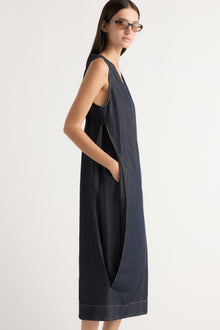 Karolina | Yusra Side-Pleat Dome Denim Dress in Size Extra Small