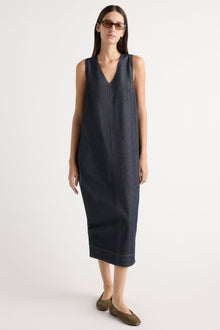 Karolina | Yusra Side-Pleat Dome Denim Dress in Size Extra Small
