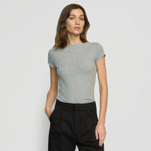 Zayna Ribbed Cap-Sleeve Tee | Heather Grey
