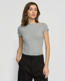 Renee | Zayna Ribbed Cap-Sleeve Tee in Size Small