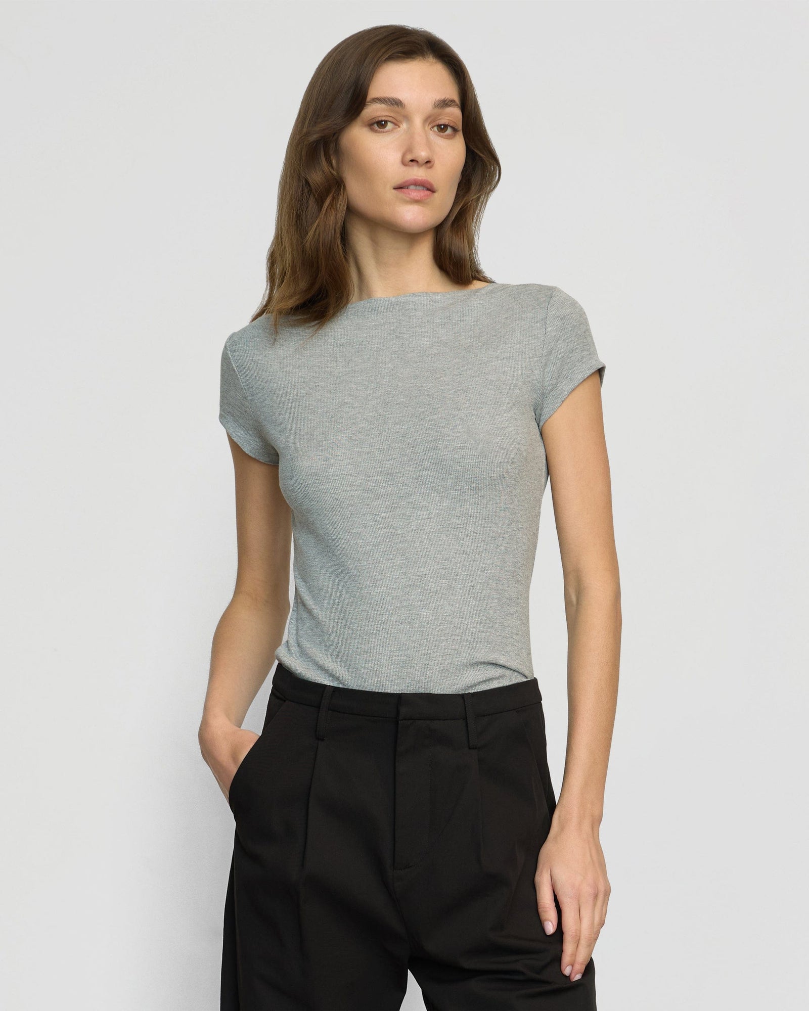 Renee | Zayna Ribbed Cap-Sleeve Tee in Size Small