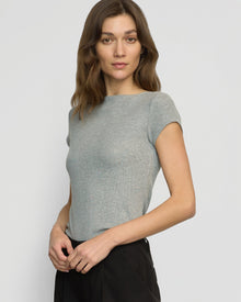 Renee | Zayna Ribbed Cap-Sleeve Tee in Size Small